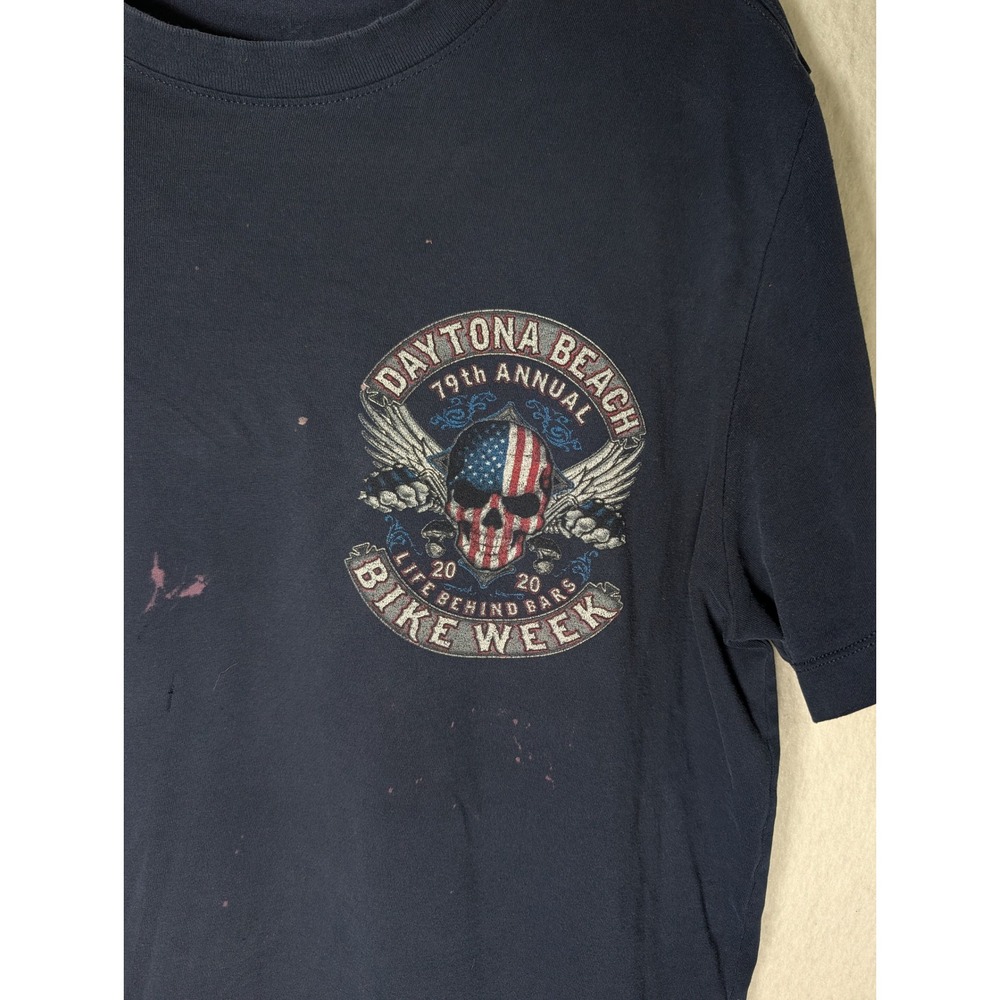 Daytona Beach Bike Week 2020 79th Annual Skull Graphic T-Shirt Navy Blue Men L - Picture 4 of 6